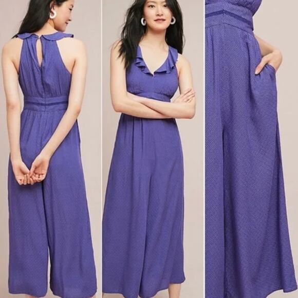 Anthropologie Maeve Justine Syros Blue Polka Dot Jumpsuit - Picture 1 of 9